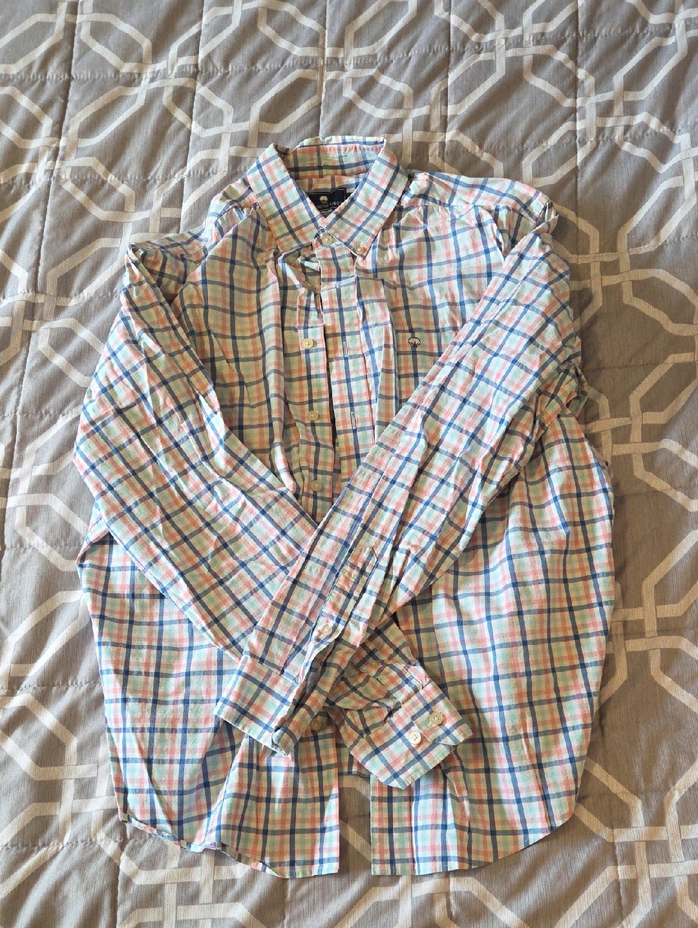 Men's Plaid Button-Down Shirt in Pastel Multi-Color